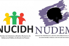 Logos do NUCIDH e do NUDEM juntas em um fundo branco. 
