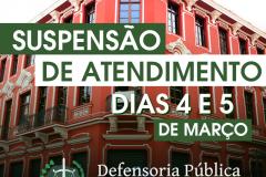 Conforme o calendário do Tribunal de Justiça do Estado do Paraná, informamos que não haverá atendimento na terça-feira (05), devido ao feriado de Carnaval. Na segunda-feira (04), não haverá expediente nas repartições de justiça do Estado, inclusive na Defensoria Pública do Estado do Paraná, por conta da véspera do feriado. 