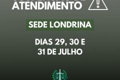 Suspensão de atendimento: Sede em Londrina