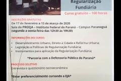 A Defensoria Pública do Estado do Paraná, através do Núcleo Itinerante das Questões Fundiárias e Urbanísticas (NUFURB) e da Escola da Defensoria Pública do Paraná (EDEPAR), em parceria com o Instituto Federal do Estado, campus Paranaguá, organizaram o Curso Profissional de Agente de Regularização Fundiária.