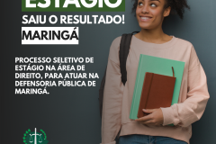 Na última sexta-feira (28), saiu o resultado final do processo seletivo de estágio de graduação em Direito para atuar na Defensoria Pública do Estado no Foro Central da Comarca de Maringá, referente ao Edital de Abertura n° 216/2019. 