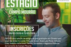 A Defensoria Pública do Estado do Paraná está com vagas de estágio disponíveis para estudantes de pós-graduação em direito, para atuar nas áreas Criminal, Tribunal do Júri, Execução Penal, Infância Cível, Infância Infracional, Família, Sucessões e Registros Públicos da Comarca de Campo Mourão