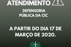A partir desta terça-feira (17) o atendimento ao público na Sede da Defensoria Pública da CIC ficará suspenso. 