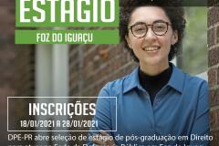 DPE-PR em Foz do Iguaçu abre vaga de estágio em Pós-Graduação.