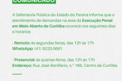 Comunicado - Execução Penal | Curitiba
