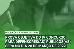 Prova objetiva do IV Concurso para Defensores(as) Públicos(as) será dia 22 de março de 2022