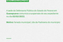 Suspensão do expediente em Guarapuava.