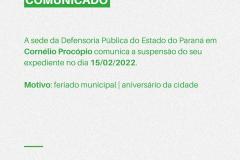 Suspensão do expediente em Cornélio Procópio.