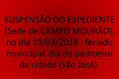 Suspensão de expediente na sede de Campo Mourão no dia 19/03/2018 - feriado municipal