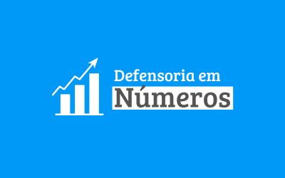 imagem com o fundo azul e o texto "Defensoria em Números". Ao lado do texto, o ícone de um gráfico ilustrativo.