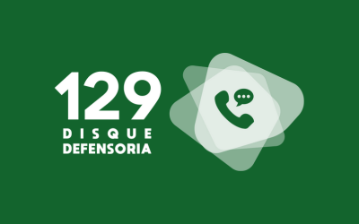 imagem com o fundo em verde e o logo do "129 - disque defensoria". o banner é um link de acesso à página do projeto