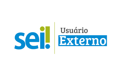Imagem com o fundo branco e, ao centro, o logo do sistema SEI com o texto complementar "usuário externo" ao lado direito do logo."