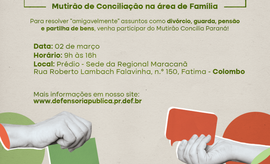 Defensoria Pública do Paraná leva mutirões na área da Família a Almirante Tamandaré, Piraquara, Fazenda Rio Grande e Colombo
