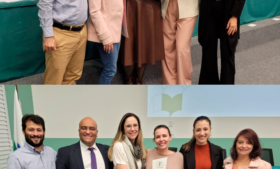 Imagem dupla com defensores e defensoras públicas do paraná durante o evento.