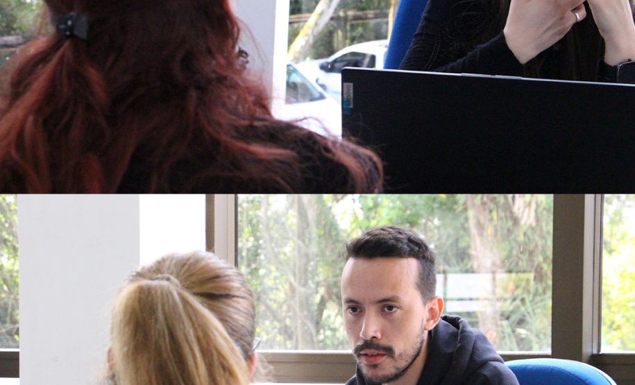 Imagem dividida em duas, que mostra, na parte de cima e de baixo, atendimentos da Defensoria Pública no mutirão.