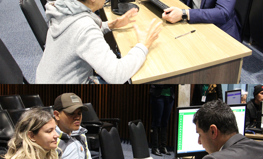 Imagem com fotos de atendimento do mutirão Concilia Paraná, em Curitiba.