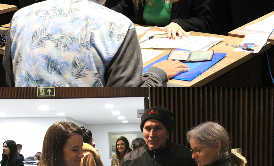 Imagem com fotos de atendimento do mutirão Concilia Paraná, em Curitiba.