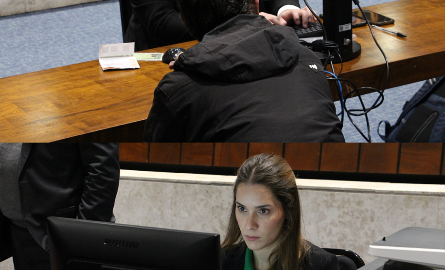 Imagem com fotos de atendimento do mutirão Concilia Paraná, em Curitiba.