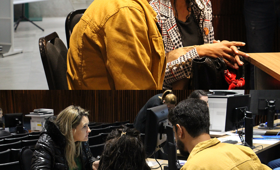 Imagem com fotos de atendimento do mutirão Concilia Paraná, em Curitiba.