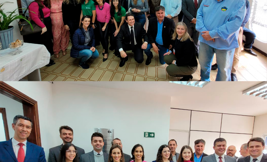 Imagem da equipe da Defensoria junto de convidados durante a inauguração da nova sede em Apucarana.