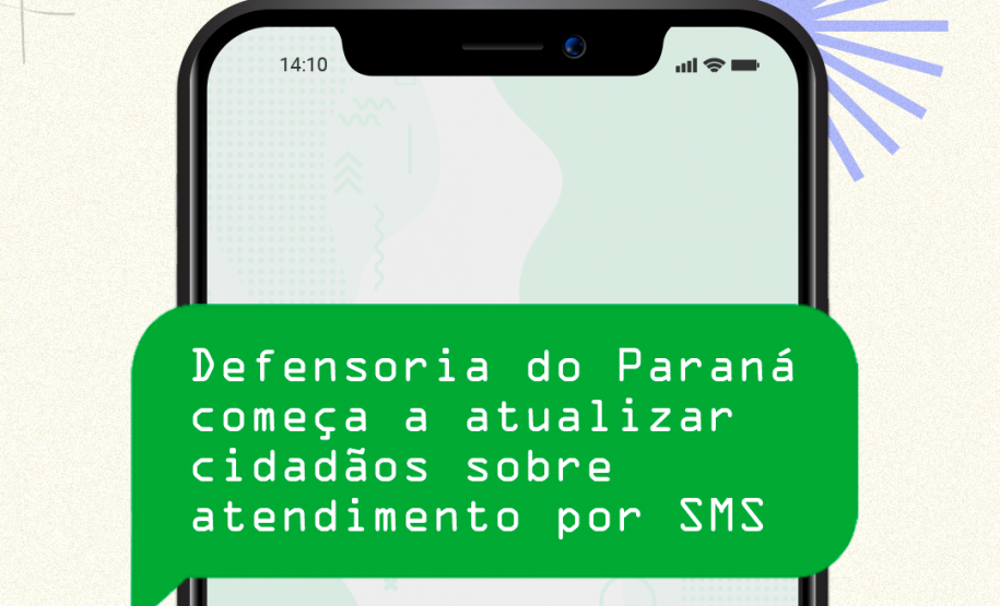 Imagem com um fundo branco emulando papel, e de destaque, um celular estilizado com um balão de mensagem verde, contendo o título da matéria.