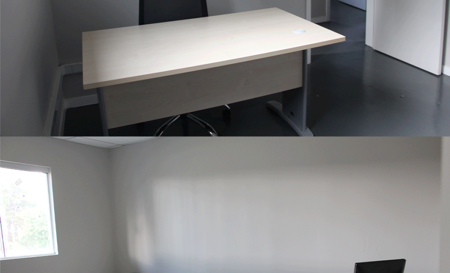 Imagem com fotos do espaço interno do posto de atendimento da DPE-PR.