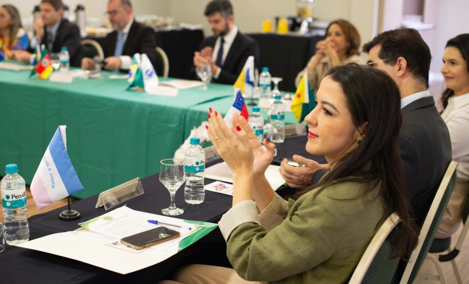 Foto mostrando corregedores e corregedoras batendo palma, em maior foco está a Corregedora Auxiliar do estado do Espirito Santo, Samyla Gomes Madeiros, também batendo palma.