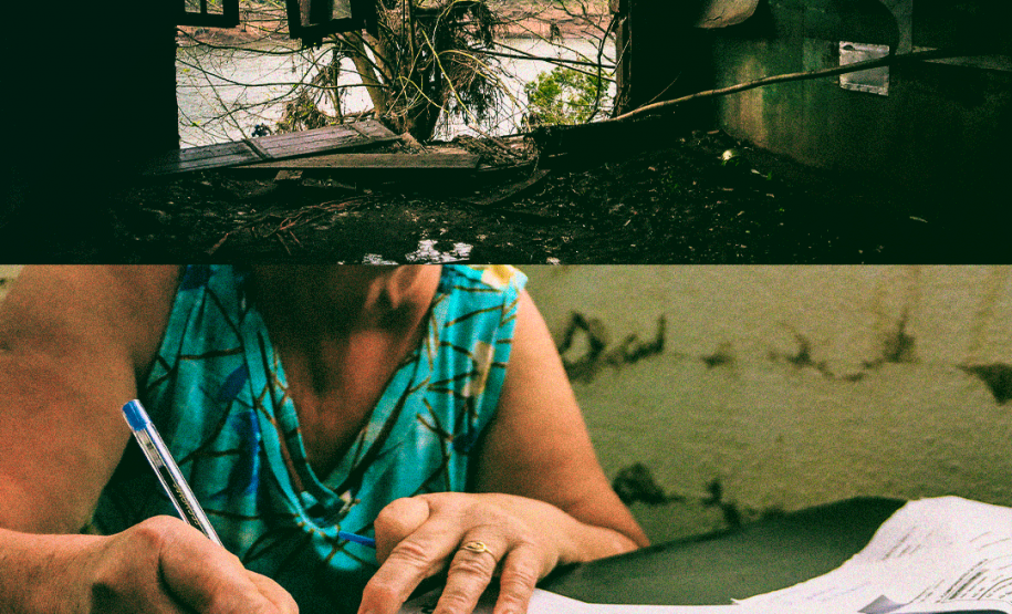 Imagem com fotos da atuação da DPE-PR no Rio Grande do Sul.