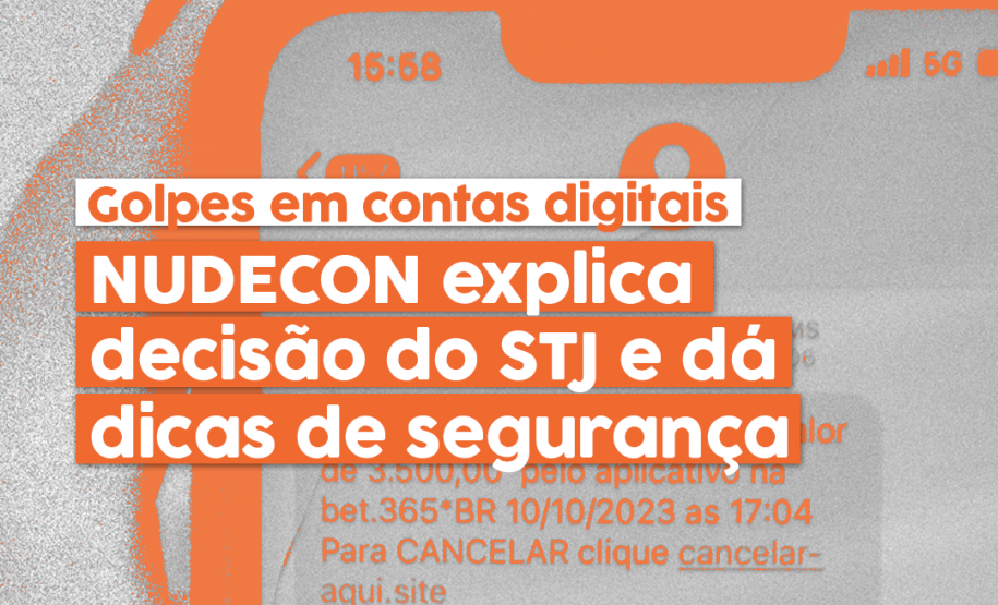 Arte colorida em que se vê no primeiro plano texto sobre a decisão do STJ e ao fundo imagem de celular com tela destravada.