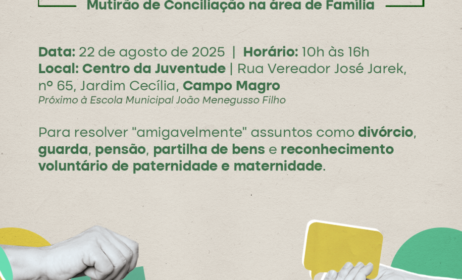 Arte com informações sobre o Mutirão.