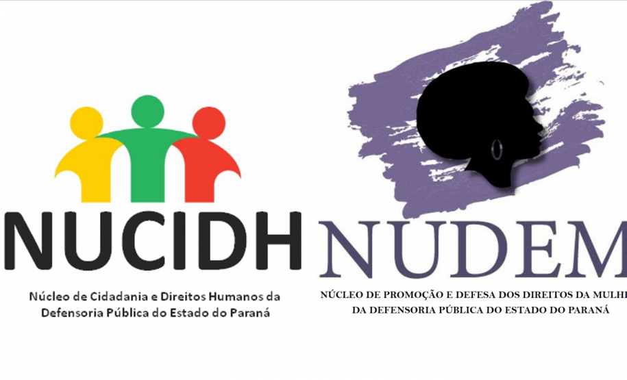 NUDEM e NUCIDH participam de reunião da Casa da Custódia de São José dos Pinhais Logos do NUCIDH e do NUDEM juntas em um fundo branco.