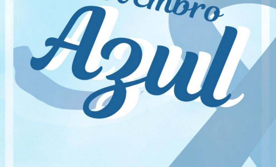 A imagem possui fundo azul claro e lê-se em centralizado em destaque "Novembro Azul" em uma tonalidade mais escura de azul. 
No lado direito temos o simbolo do novembro azul e nas partes inferiores as logos da Edepar e da DPPR