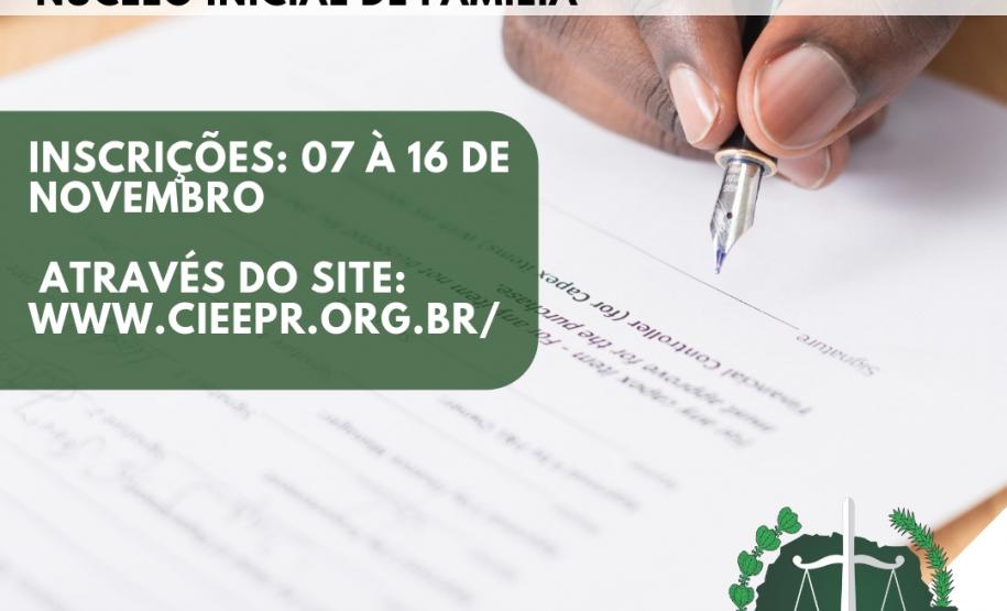 Vaga de Estágio Observa-se uma foto escrito: ESTÁGIO, Núcleo inicial de família.
Inscrições: 07 à 16 de novembro
Através do site: www.cieepr.org.br/