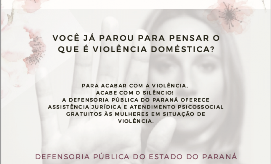 A imagem consiste do cartaz de divulgação das atividades do Núcleo. Possui um fundo claro e em seu centro temos a imagem de uma mulher com a mão estendida, fazendo um sinal de pare.