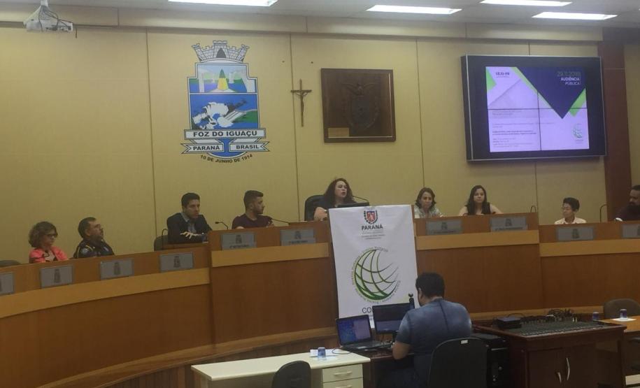 Mesa da audiência pública em Foz do Iguaçu, que contou com a participação da psicóloga Naíra Frutos González.