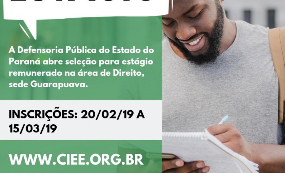 DPPR abre vaga de estágio para a Pós-Graduação em Guarapuava A imagem é dividida: no lado direito há um homem, com mochila nas costas aparentando ser estudante, anotando algo em um caderno que segura