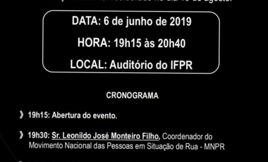 Evento NUCIDH O evento acontece nesta quinta-feita (06), às 19h15, no auditório do IFPR.