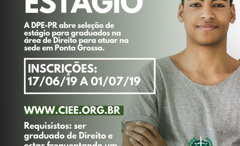 DPE-PR abre vagas de estágio para graduados de Direito em Ponta Grossa