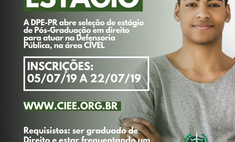 DPE-PR abre vagas de estágio para graduação e pós em Curitiba