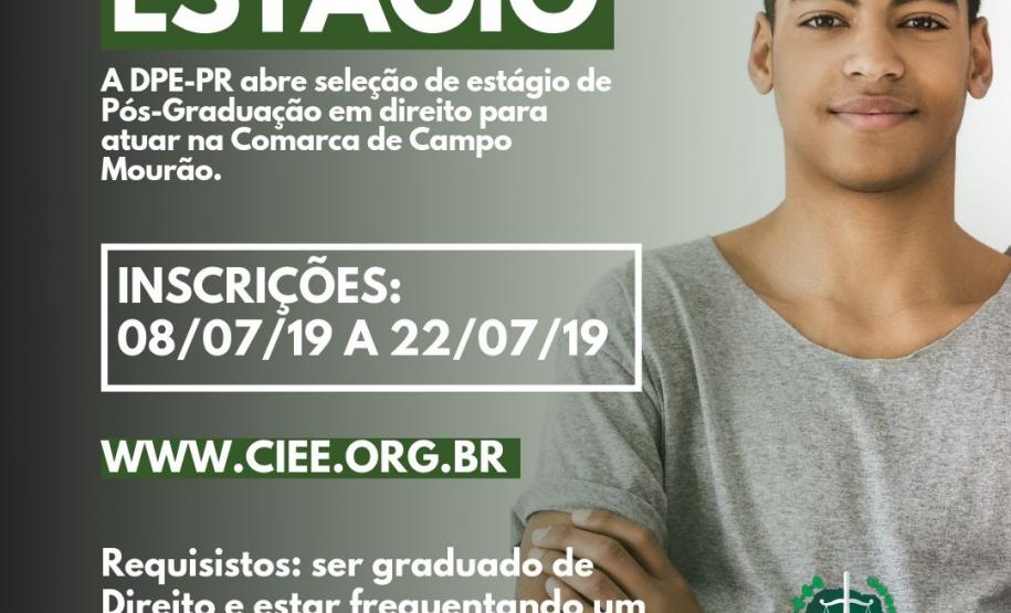 DPE-PR abre vaga de estágio em Campo Mourão DPE-PR abre vaga de estágio em Campo Mourão