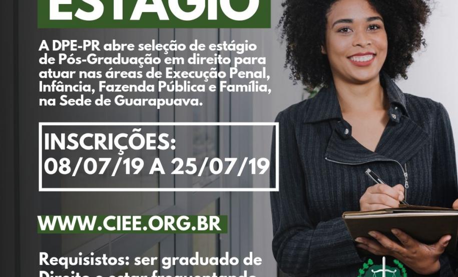 DPE-PR abre vaga de estágio em Guarapuava DPE-PR abre vaga de estágio em Guarapuava