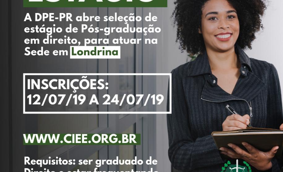 DPE-PR abre vaga de estágio em Londrina O processo seletivo será dividido em prova dissertativa e entrevista