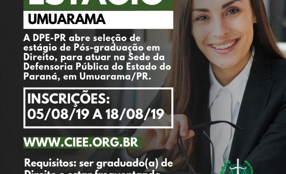 DPE-PR abre vagas de estágio em Umuarama DPE-PR abre vagas de estágio em Umuarama