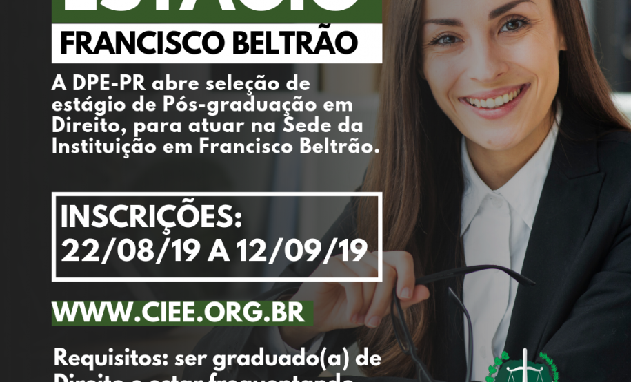 DPE-PR abre vagas de estágio em Francisco Beltrão