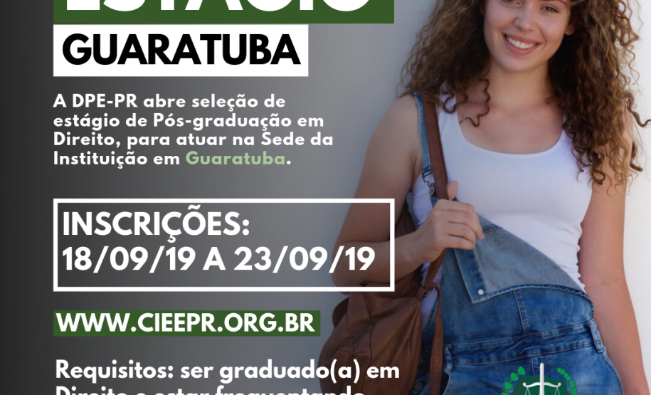 DPE-PR abre vaga de estágio em Guaratuba DPE-PR abre vaga de estágio em Guaratuba