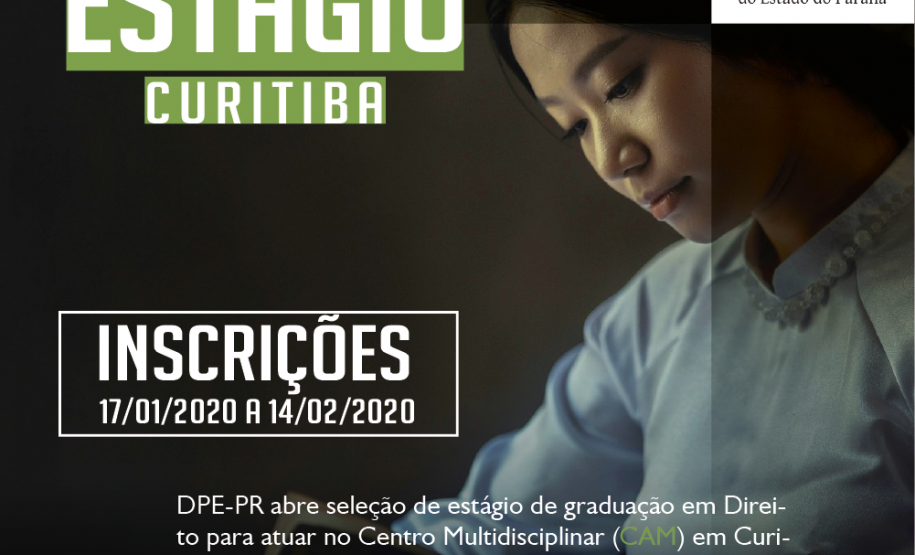 A DPE-PR abre vaga de estágio em Curitiba. O processo seletivo será dividido em prova objetiva/dissertativa e entrevista