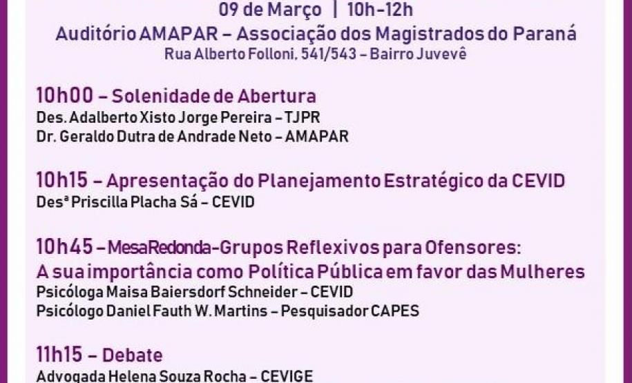 No dia 06 de março, o NUDEM vai participar da 16ª Semana Justiça pela Paz em Casa. O evento vai acontecer no Auditório da Associação dos Magistrados do Paraná (AMAPAR) e contará com representantes de instituições ligadas às mulheres.