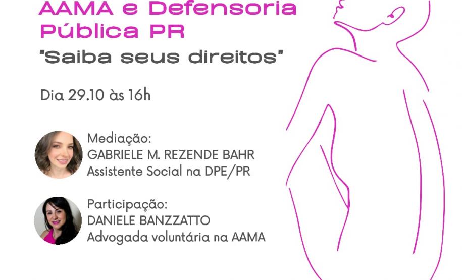 DPE-PR e AAMA organizam live sobre saúde da mulher no Outubro Rosa.
