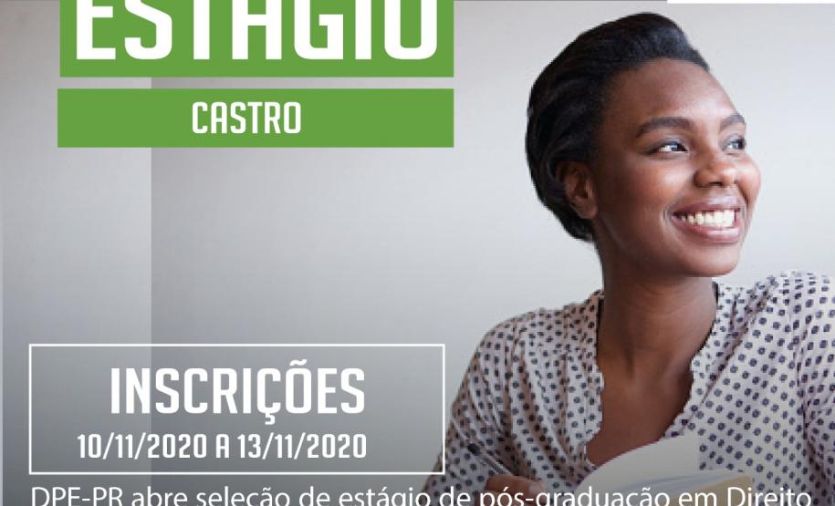 DPE-PR em Castro abre vagas de estágio em Pós-Graduação.