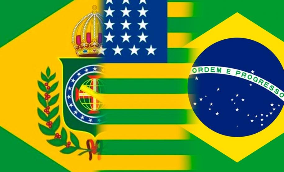 19 de novembro: Dia da Bandeira Nacional A primeira bandeira representa o 1º e o 2º Reinado do Brasil (1822 até 1889); a segunda bandeira é a provisória republicana (15 até 19 de novembro de 1889) e; a terceira é a bandeira atual brasileira.